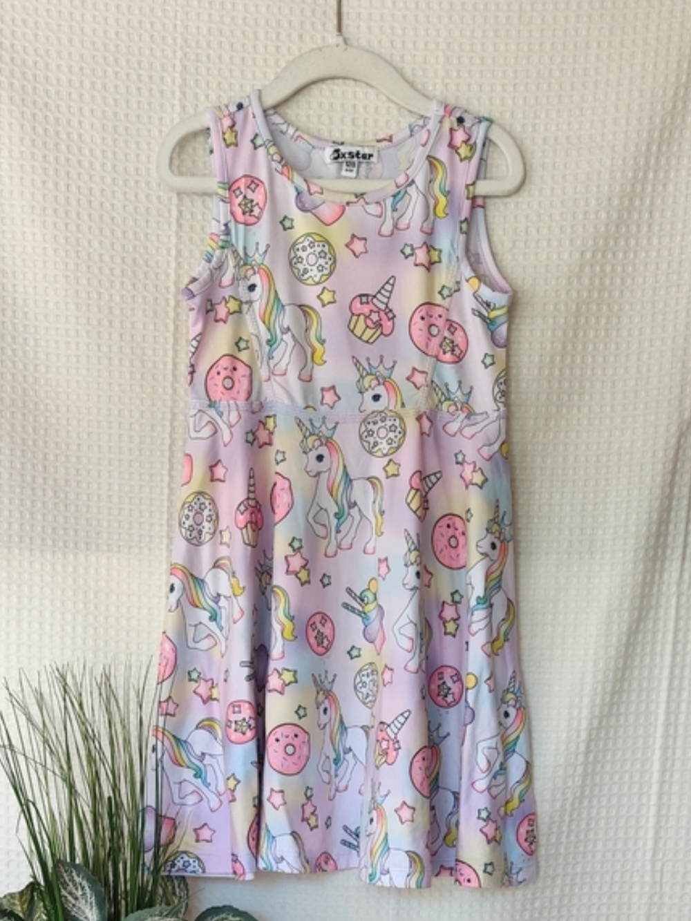 Girls' Pastel Unicorn Print Sleeveless Dress - Pink